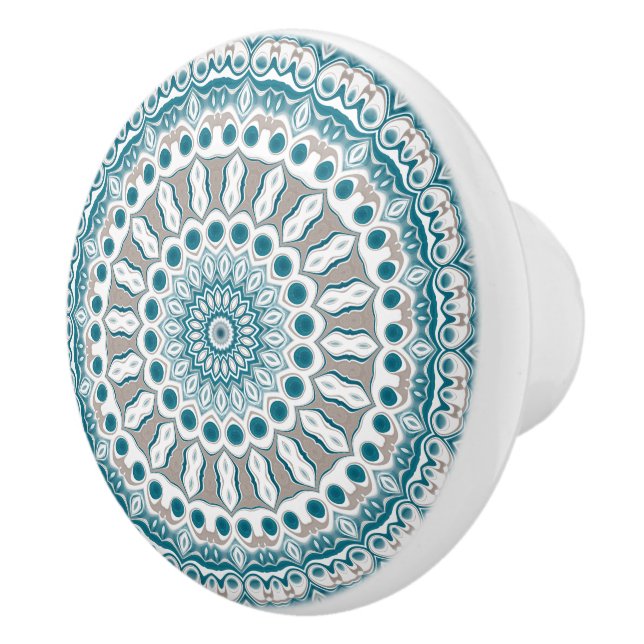 Turkos och Beige Dekorativ Mandala Mönster Knopp (Höger)