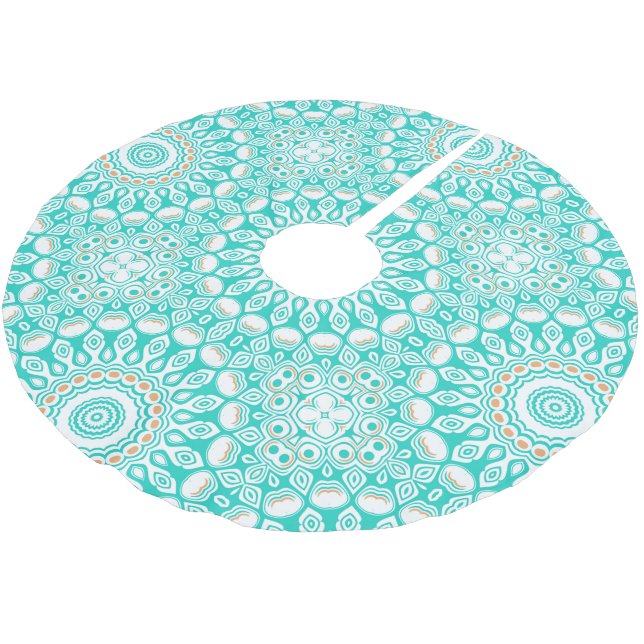 Turkos och Beige Hav Mandala Mönster Julgransmatta Borstad Polyester (Vinklad)
