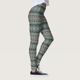 Turkos och Beige Mandala Mönsterdesign Leggings