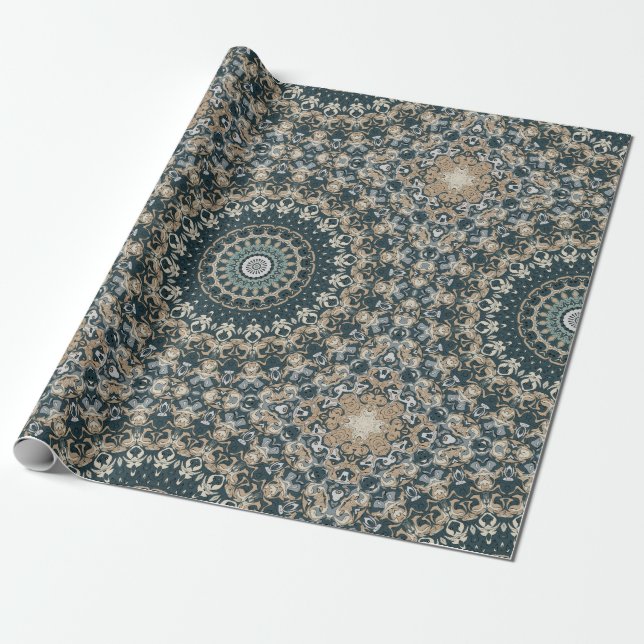 Turkos och Beige Mandala Mönsterdesign Presentpapper (Utrullad)