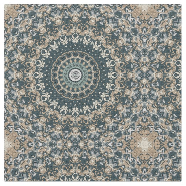 Turkos och Beige Mandala Mönsterdesign Tyg (Närbild)