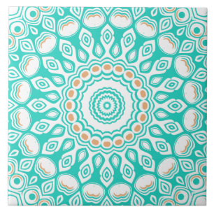 Turkos och Beige Ocean Mandala Mönster Kakelplatta