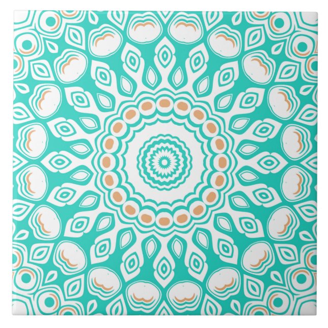 Turkos och Beige Ocean Mandala Mönster Kakelplatta (Framsidan)