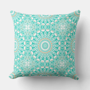 Turkos och Beige Ocean Mandala Mönster Kudde