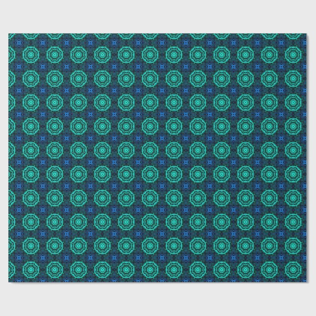 Turkos och blå Kalejdoskopisk fraktalmönster Presentpapper (Platt)