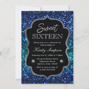 Turkos och blå ocean glamour glitter Sweet 16 Inbjudningar