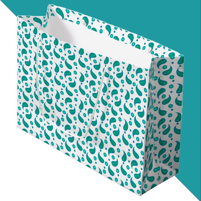 Turkos och blå paisley blommönster (A gift bag with a floral boho paisley pattern done in green and blue.)