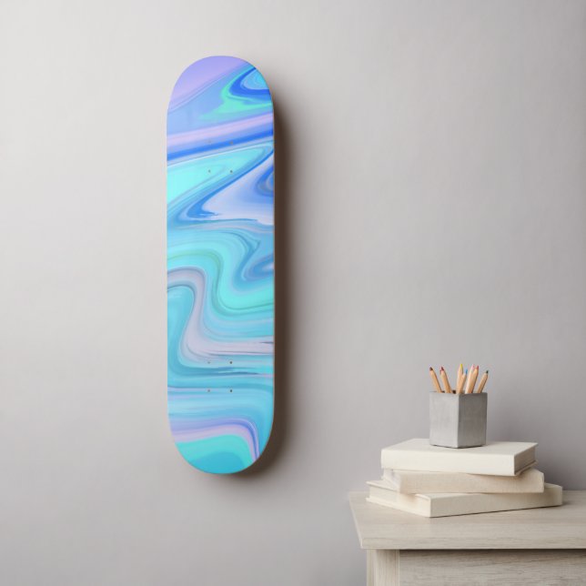 Turkos och blåa flödande ränder skateboard  (Väggkonst)
