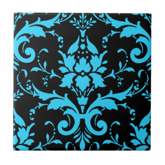 Turkos och Black Damask Matching Kitchen Kakelplatta