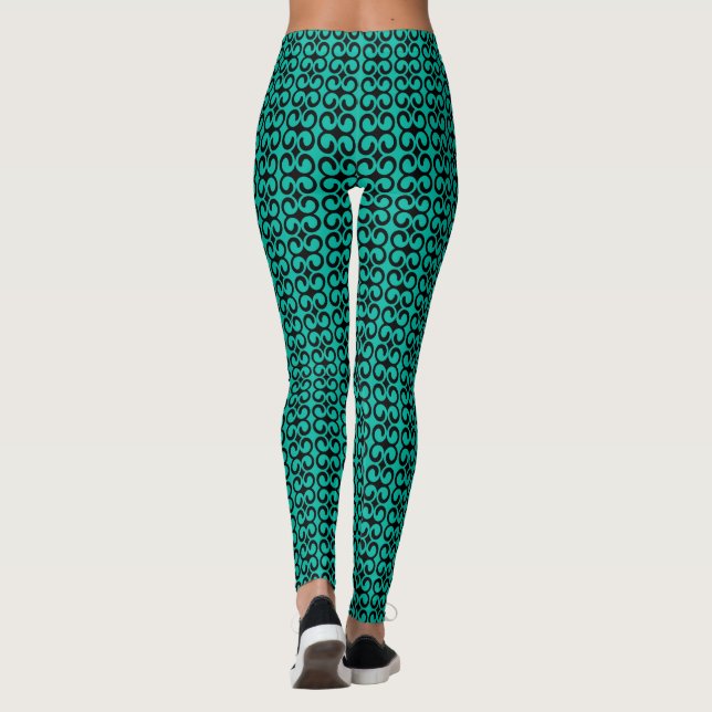 Turkos och Black Elegant Mönster Leggings (Baksida)