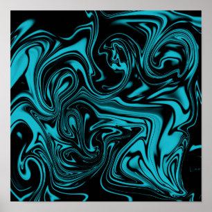 Turkos- och Black Liquid Art Abstrakt Poster
