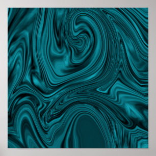 Turkos- och Black Liquid Art Abstrakt Poster