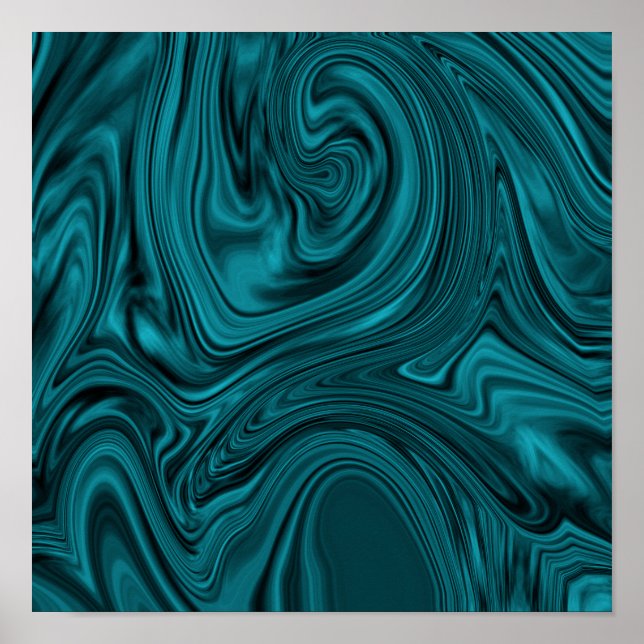 Turkos- och Black Liquid Art Abstrakt Poster (Framsidan)