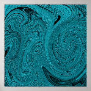 Turkos- och Black Liquid Marble Abstrakt Poster