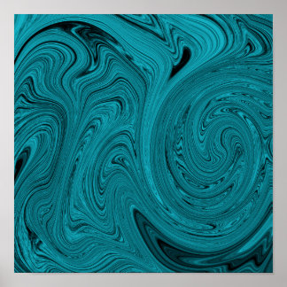Turkos- och Black Liquid Marble Abstrakt Poster