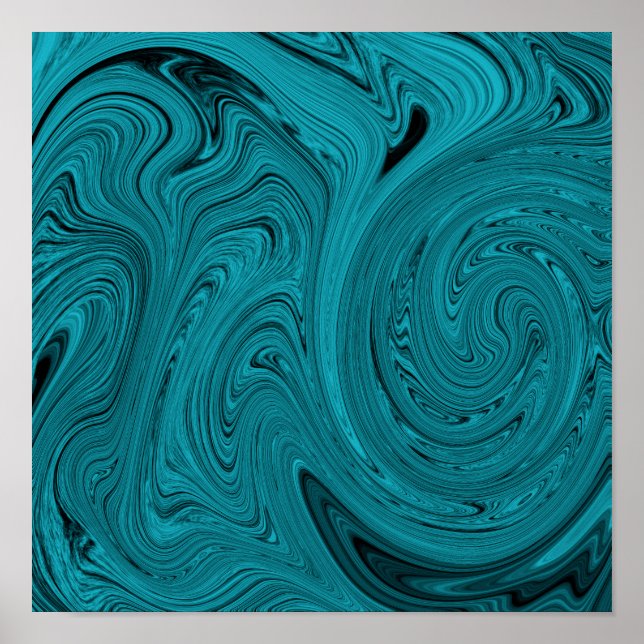 Turkos- och Black Liquid Marble Abstrakt Poster (Framsidan)