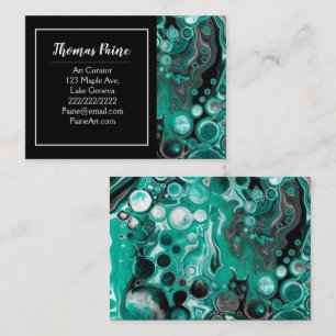 Turkos och Black Marble Fluid Art Visitkort