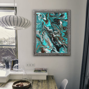 Turkos- och Black Satin Fluid Art Fototryck