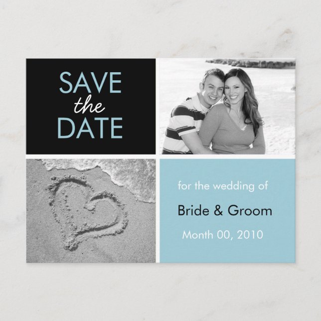 Turkos och Black Save Date Photo Postcards-kort Meddelande Vykort (Framsida)