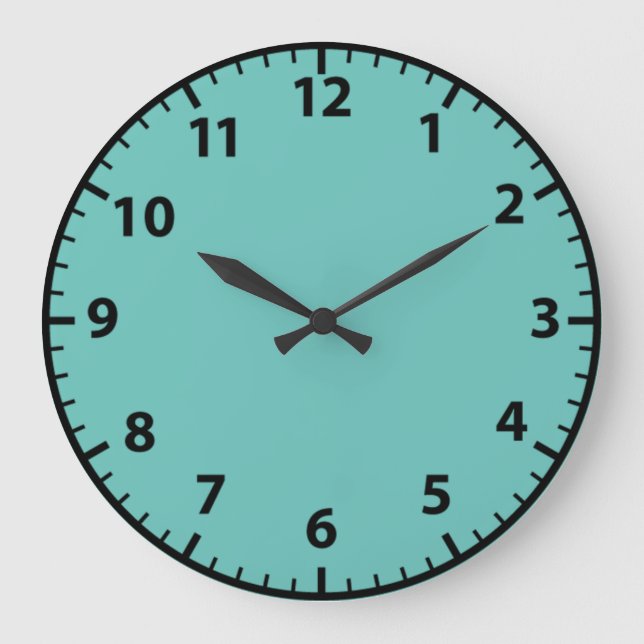 Turkos och Black Teal Wall Clock Stor Klocka (Framsida)