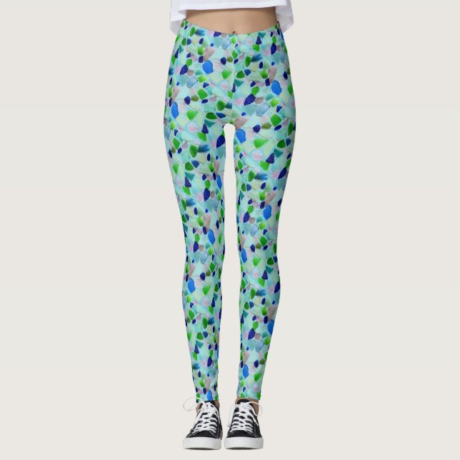 Turkos- och Blue Beach Sea Glass Leggings (Framsida)