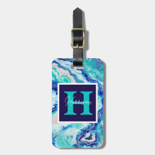 Turkos och Blue Marble Monogram Namn Beach Bagagebricka