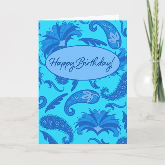 Turkos och Blue Parisian Paisley Grattis på födels Kort (Framsida)
