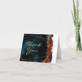 Turkos och bränd orange akvarell tackkort