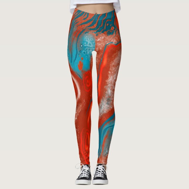 Turkos- och brandbensin, abstrakt leggings (Framsida)
