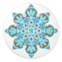 Turkos och brunmedallion Ceramic Knob
