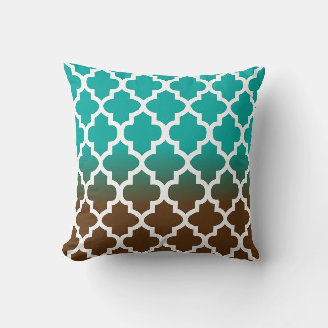 Turkos- och bruntblandningQuatrefoil mönster Kudde (Framsida)