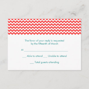Turkos- och Coral Chevron-Bröllop OSA Card Kort