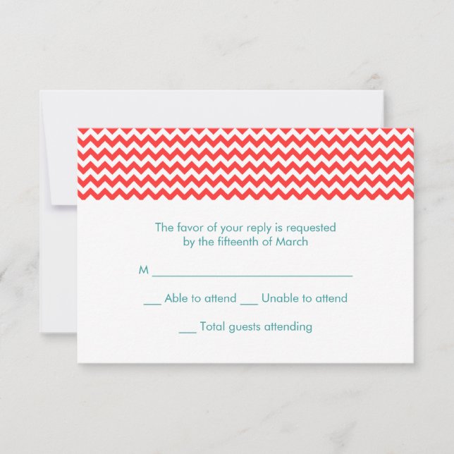 Turkos- och Coral Chevron-Bröllop OSA Card Kort (Framsida)