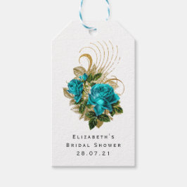 Turkos och falsk guldfolie floral presentetikett