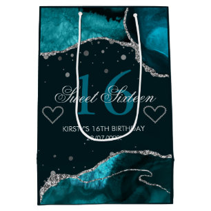 Turkos och falskt silver glitter agat Sweet 16