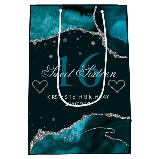 Turkos och falskt silver glitter agat Sweet 16 (Baksidan)