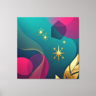 Turkos och fuchsia modern abstrakt med guldstjärno canvastryck