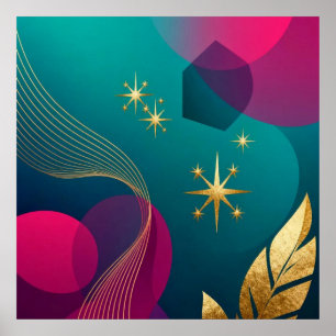 Turkos och fuchsia modern abstrakt med gyllene stj poster