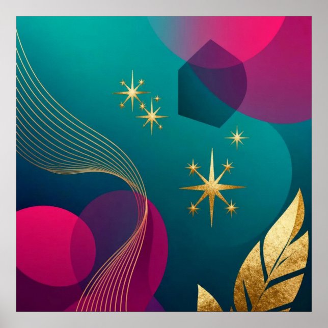 Turkos och fuchsia modern abstrakt med gyllene stj poster (Framsidan)