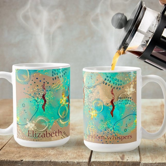 Turkos och Golden Ancient Wisdom Boho Kaffemugg (Embrace serenity with every sip from our Turquoise And Golden Ancient Wisdom Boho Mug.)