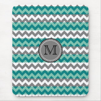 Turkos och Grå Chevron Sicksack Monogram Musmatta