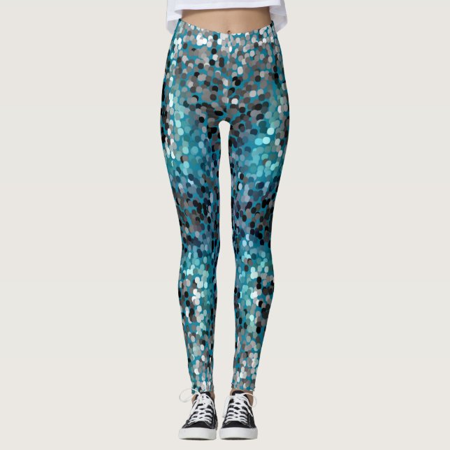 Turkos och grå fjäll leggings (Framsida)