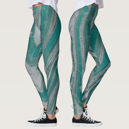 Turkos och grå naturlig vågig mönster Chic Leggings