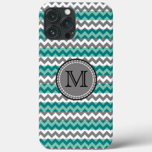 Turkos och Grått Chevron Zigzag Monogram