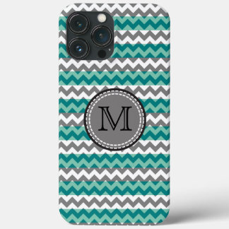 Turkos och Grått Chevron Zigzag Monogram
