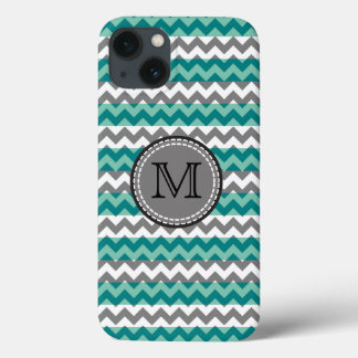 Turkos och Grått Chevron Zigzag Monogram