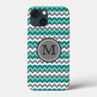 Turkos och Grått Chevron Zigzag Monogram