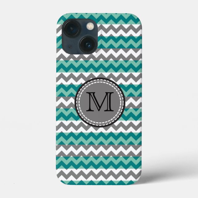 Turkos och Grått Chevron Zigzag Monogram (Baksida)
