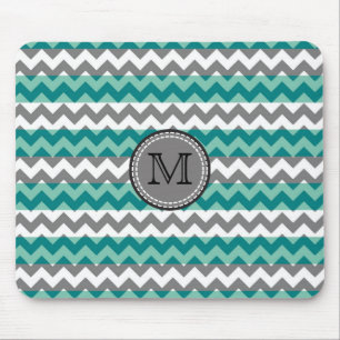 Turkos och Grått Chevron Zigzag Monogram #2 Musmatta
