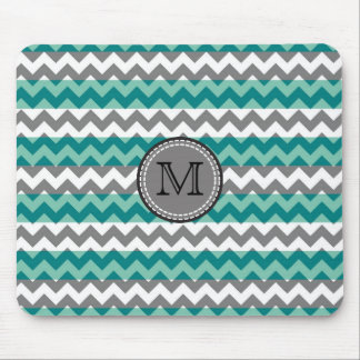 Turkos och Grått Chevron Zigzag Monogram #2 Musmatta